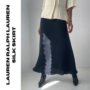 Lauren Ralph Lauren Navy Polka Dot Silk Skirt – Vintage
